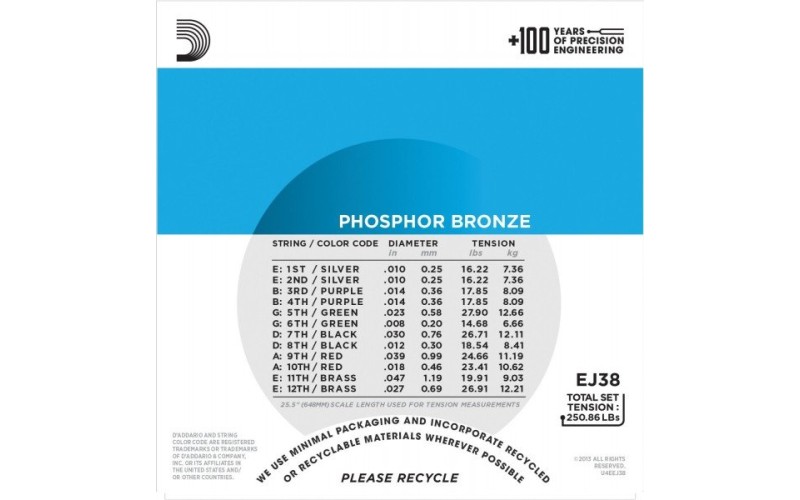 D'ADDARIO EJ38 струны для 12-струнной гитары, 10-47