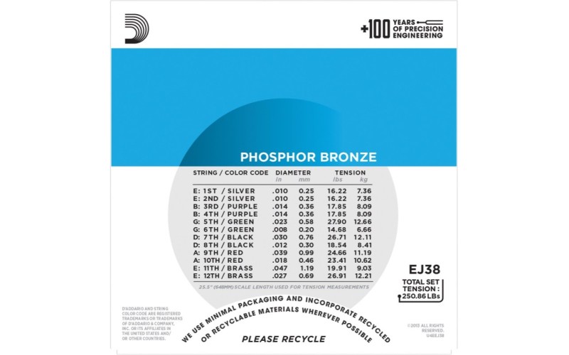D'ADDARIO EJ38 струны для 12-струнной гитары, 10-47