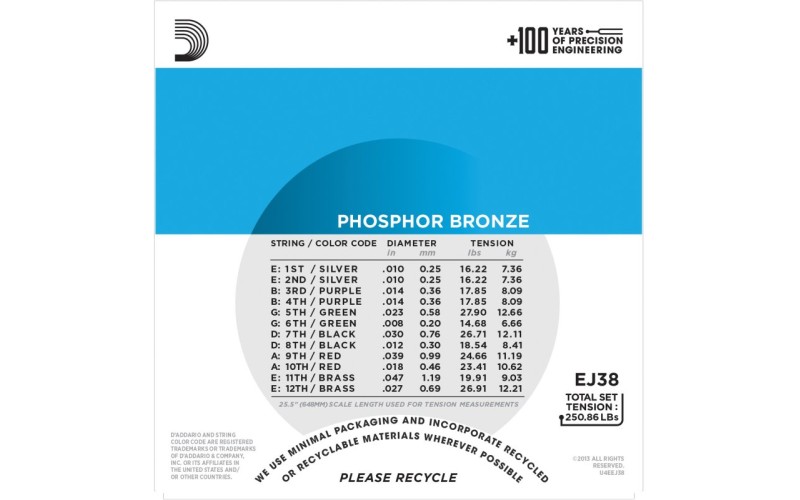 D'ADDARIO EJ38 струны для 12-струнной гитары, 10-47