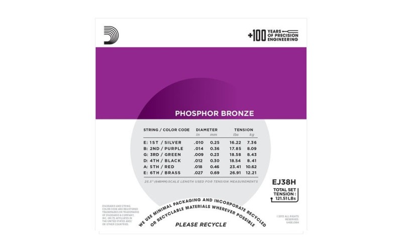 D'ADDARIO EJ38H дополнительные 6стр. для 12-струнной гитары, 10-27