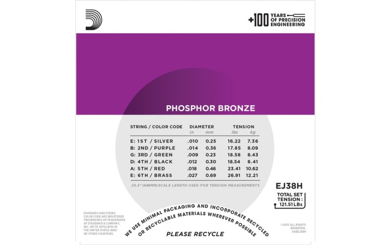D'ADDARIO EJ38H дополнительные 6стр. для 12-струнной гитары, 10-27