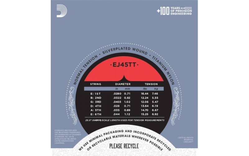 D'ADDARIO EJ45TT - струны для классической гитары