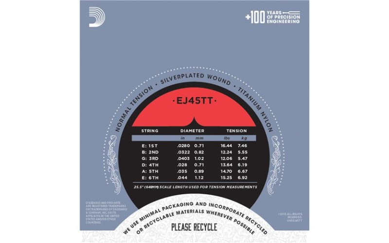 D'ADDARIO EJ45TT - струны для классической гитары