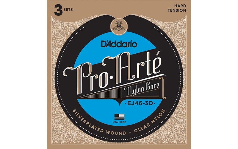 D'Addario EJ46-3D Pro-Arte Nylon Струны для классической гитары, сильное натяжение, 3 комплекта