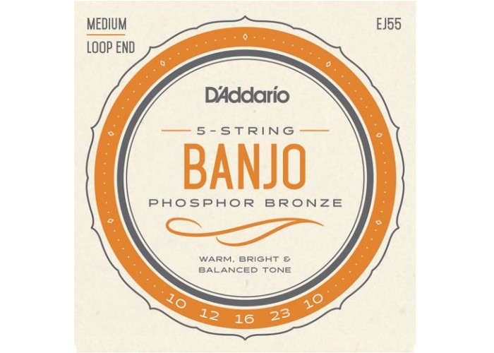 D'Addario EJ55 Комплект струн для 5-струнного банджо, фосф.бронза, Medium, 10-23