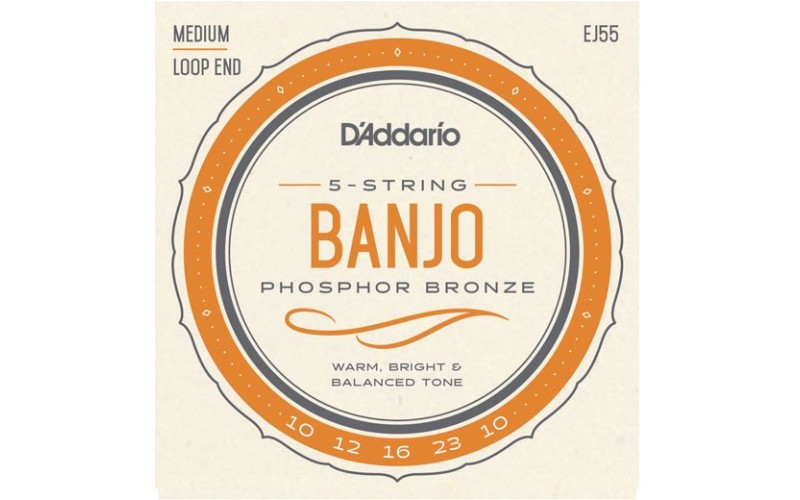 D'Addario EJ55 Комплект струн для 5-струнного банджо, фосф.бронза, Medium, 10-23