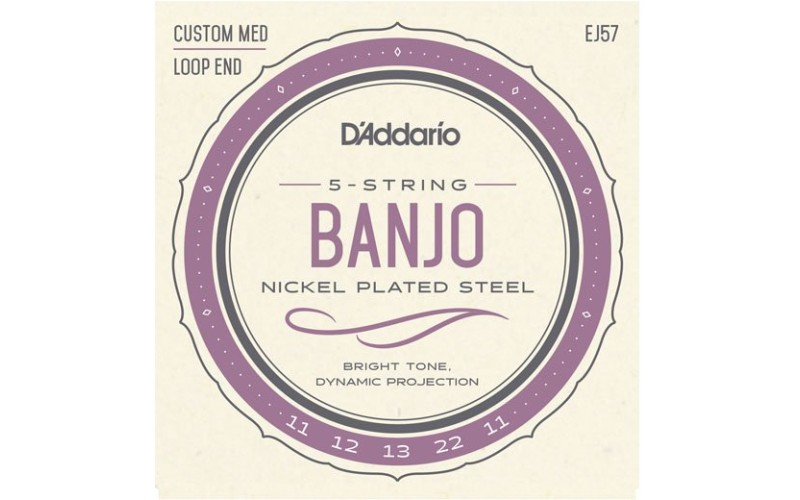 D'Addario EJ57 Комплект струн для 5-струнного банджо, никелированные, Custom Medium, 11-22