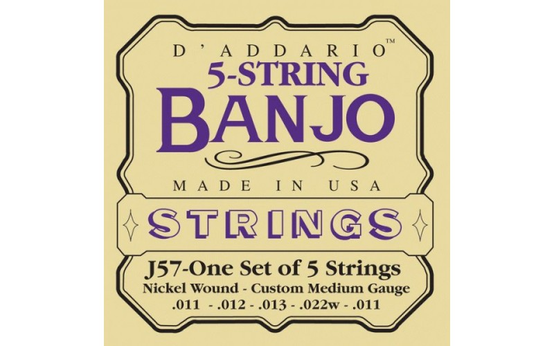 D'Addario EJ57 Комплект струн для 5-струнного банджо, никелированные, Custom Medium, 11-22