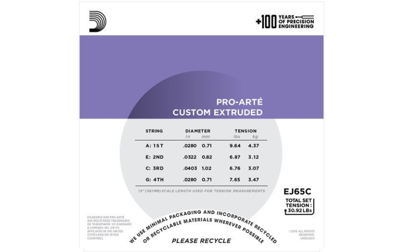 D'ADDARIO EJ65C струны для укулеле концерт Pro-Arte, чистый нейлон