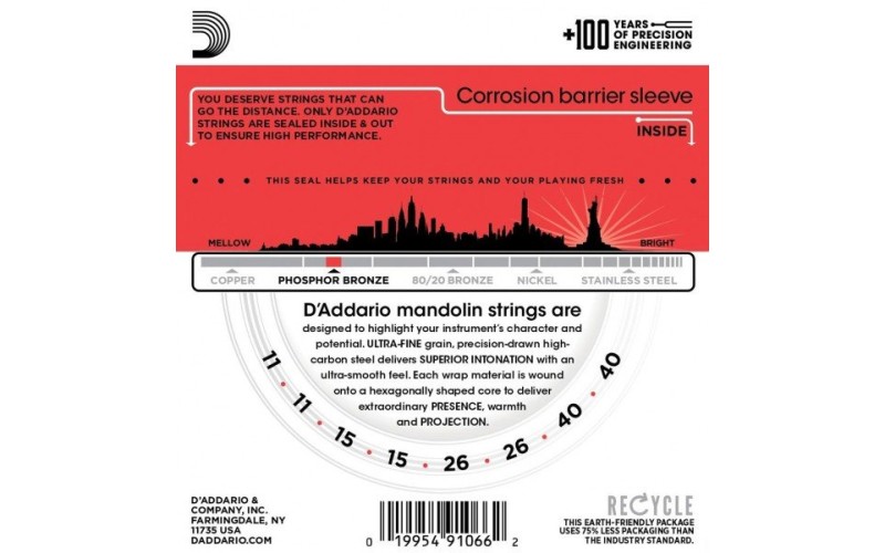 D'ADDARIO EJ74 струны для мандолины, 11-40