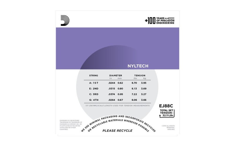 D'ADDARIO EJ88C струны для укулеле Concert, серия Nyltech