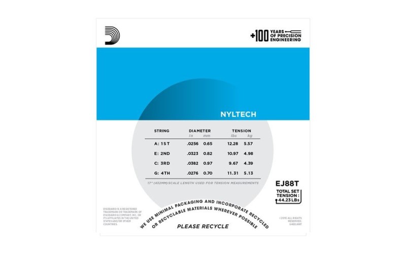 D'ADDARIO EJ88T струны для укулеле Tenor, серия Nyltech