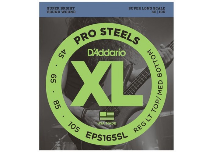 D'Addario EPS165SL ProSteels Комплект струн для бас-гитары, Custom Light, 45-105, Super Long Scale