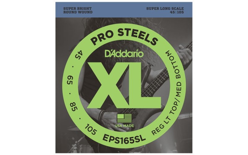 D'Addario EPS165SL ProSteels Комплект струн для бас-гитары, Custom Light, 45-105, Super Long Scale
