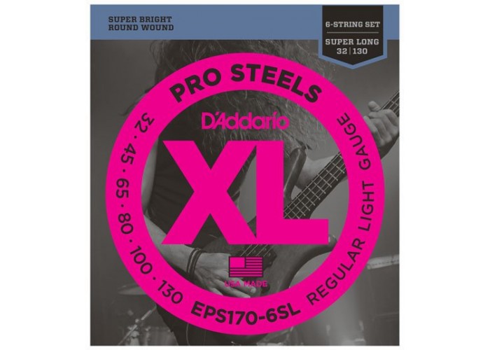 D'Addario EPS170-6SL ProSteels Комплект струн для 6-струнной бас-гитары, Light, 30-130, S.Long