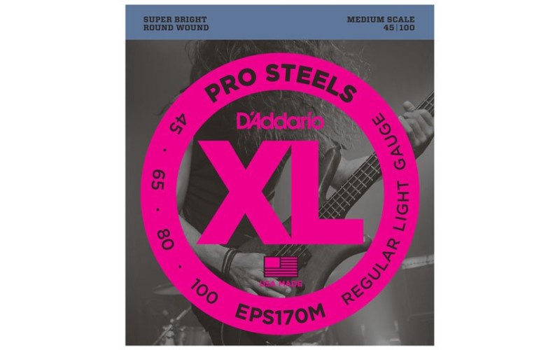 D'Addario EPS170M ProSteels Комплект струн для бас-гитары, Light, 45-100, Medium Scale