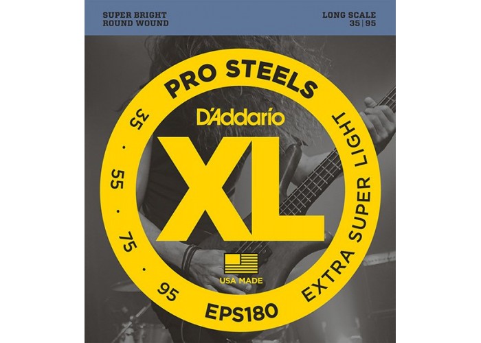 D'Addario EPS180 ProSteels Комплект струн для бас-гитары, Extra Super Light, 35-95