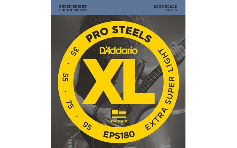 D'Addario EPS180 ProSteels Комплект струн для бас-гитары, Extra Super Light, 35-95