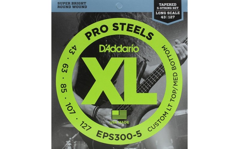 D'Addario EPS300-5 ProSteels Комплект струн для 5-струнной бас-гитары, Lt top/Med bottom, 43-127