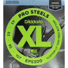 D'Addario EPS300 ProSteels Комплект струн для бас-гитары, Lt top/Med bottom, 43-107