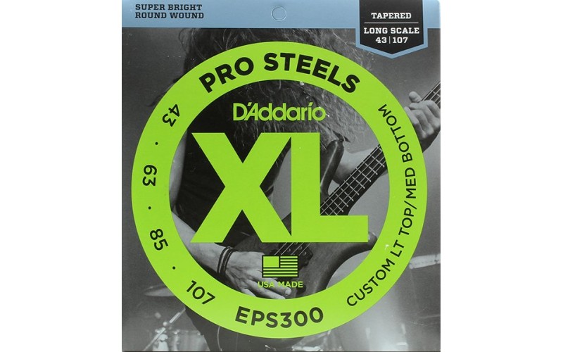 D'Addario EPS300 ProSteels Комплект струн для бас-гитары, Lt top/Med bottom, 43-107