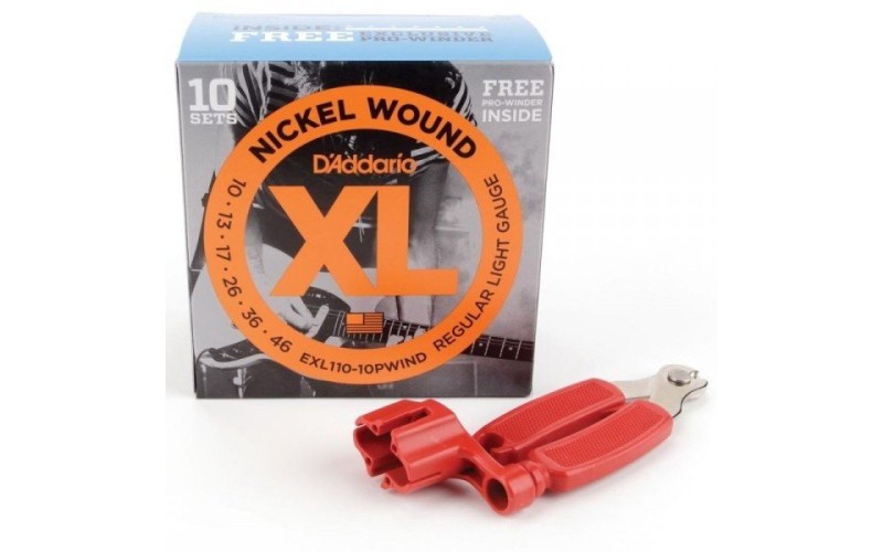 D'ADDARIO EXL110-10PWIND - 10 комплектов струн для электрогитары, 10-46 + вертушка