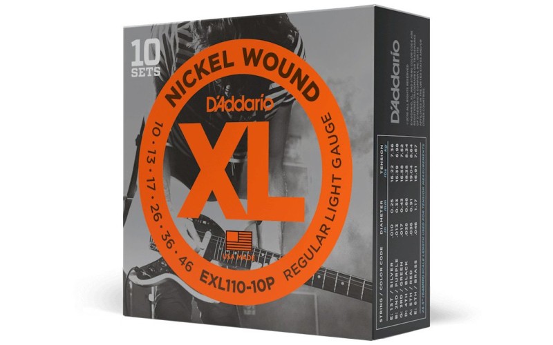 D'ADDARIO EXL110-10PWIND - 10 комплектов струн для электрогитары, 10-46 + вертушка
