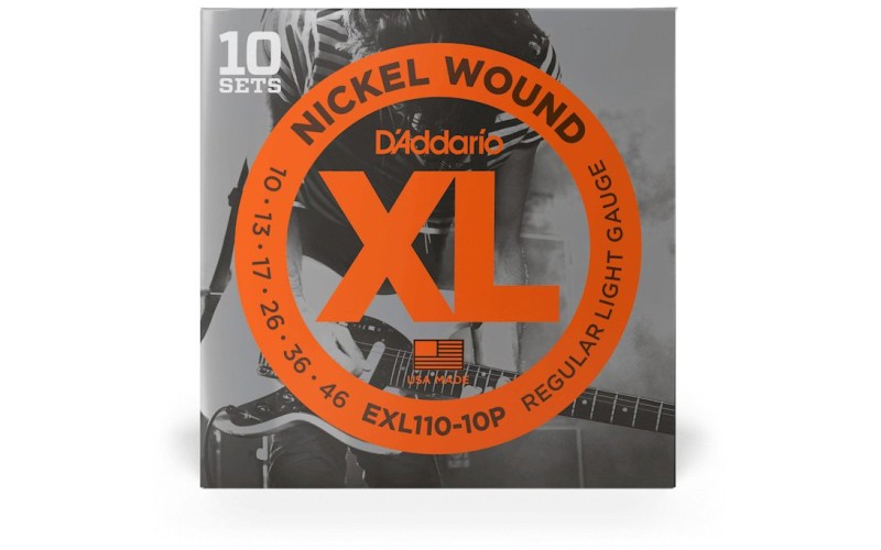 D'ADDARIO EXL110-10PWIND - 10 комплектов струн для электрогитары, 10-46 + вертушка