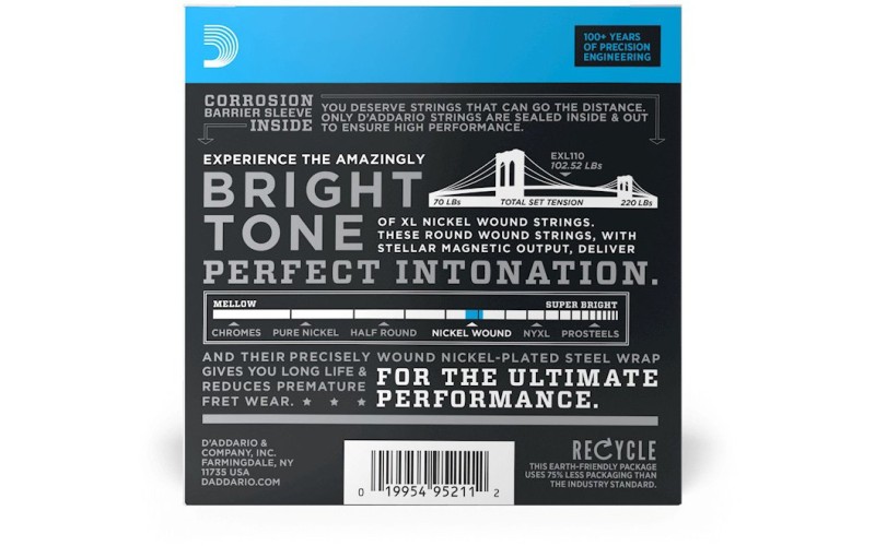 D'ADDARIO EXL110-10PWIND - 10 комплектов струн для электрогитары, 10-46 + вертушка
