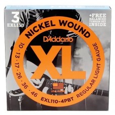 D'ADDARIO EXL110-4BT - 3 комплекта струн для электрогитары, 10-46 + 1 комплект EXL110BT в подарок