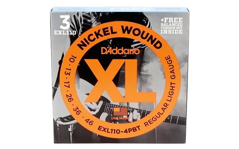 D'ADDARIO EXL110-4BT - 3 комплекта струн для электрогитары, 10-46 + 1 комплект EXL110BT в подарок