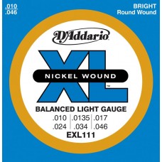 D'Addario EXL111 Nickel Wound Струны для электрогитары, сбаланс. натяжение, Regular Light, 10-46