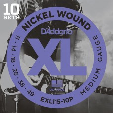 D'Addario EXL115-10P Nickel Wound Струны для электрогитары, Medium/Blues-Jazz Rock, 11-49, 10 компл