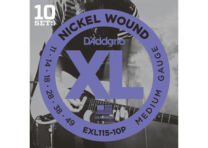 D'Addario EXL115-10P Nickel Wound Струны для электрогитары, Medium/Blues-Jazz Rock, 11-49, 10 компл