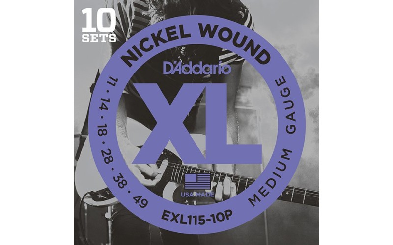 D'Addario EXL115-10P Nickel Wound Струны для электрогитары, Medium/Blues-Jazz Rock, 11-49, 10 компл