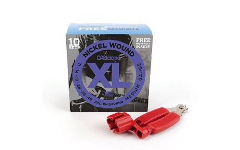 D'ADDARIO EXL115-10PWIND - 10 комплектов струн для электрогитары, 11-49 + вертушка в подарок