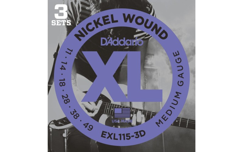 D'Addario EXL115-3D Nickel Wound Струны для электрогитары, Medium/Blues-Jazz Rock, 11-49, 3 компл