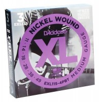 D'ADDARIO EXL115-4BT - 3 комплекта струн для электрогитары, 11-49 + 1 комплект EXL115BT в подарок