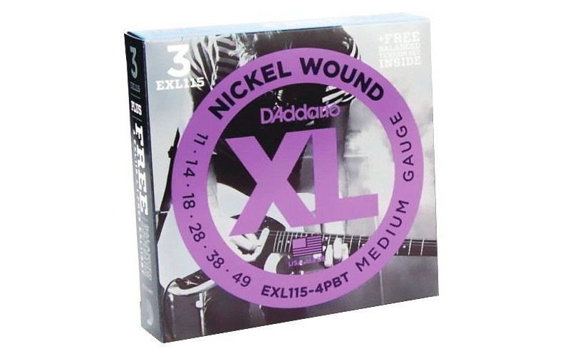 D'ADDARIO EXL115-4BT - 3 комплекта струн для электрогитары, 11-49 + 1 комплект EXL115BT в подарок
