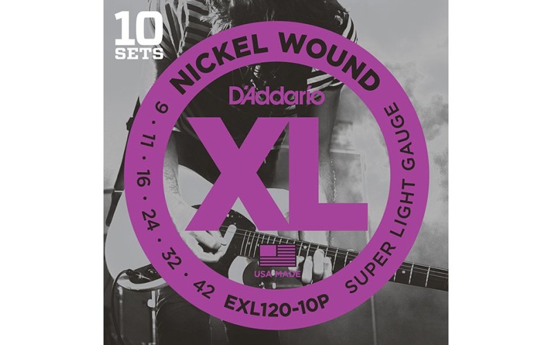 D'Addario EXL120-10P Nickel Wound Струны для электрогитары, Super Light, 9-42, 10 комплектов