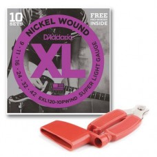 D'ADDARIO EXL120-10PWIND - 10 комплектов струн для электрогитары, 9-42 + вертушка в подарок