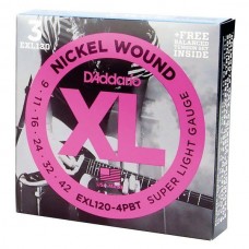 D'ADDARIO EXL120-4BT - 3 комплекта струн для электрогитары, 9-42 + 1 комплект EXL120BT в подарок