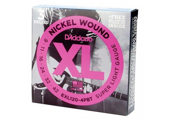 D'ADDARIO EXL120-4BT - 3 комплекта струн для электрогитары, 9-42 + 1 комплект EXL120BT в подарок