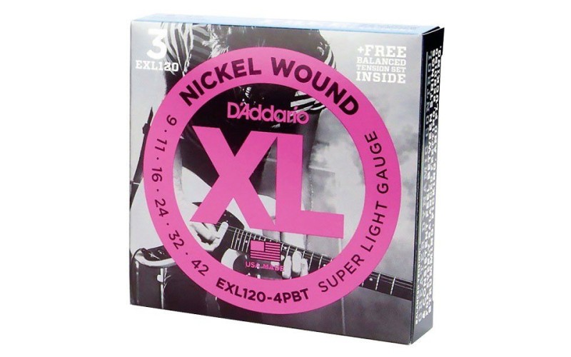 D'ADDARIO EXL120-4BT - 3 комплекта струн для электрогитары, 9-42 + 1 комплект EXL120BT в подарок