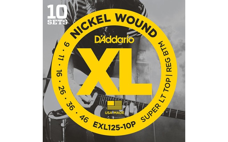 D'Addario EXL125-10P Nickel Wound Струны для электрогитары, S Light Top/Regular Bottom 9-46, 10компл