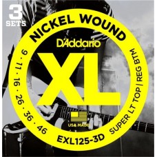 D'ADDARIO EXL125-3D 3 комплект струн для электрогитары, 9-46