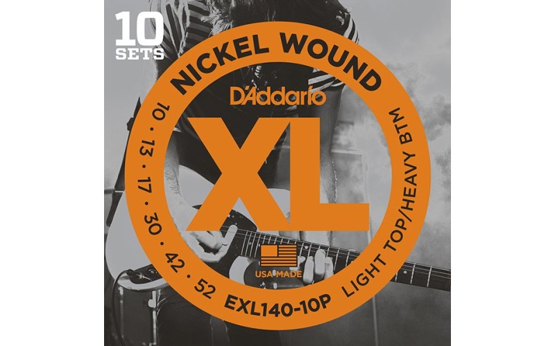 D'Addario EXL140-10P Nickel Wound Струны для электрогитары, Light Top/Heavy Bottom, 10-52, 10 компл