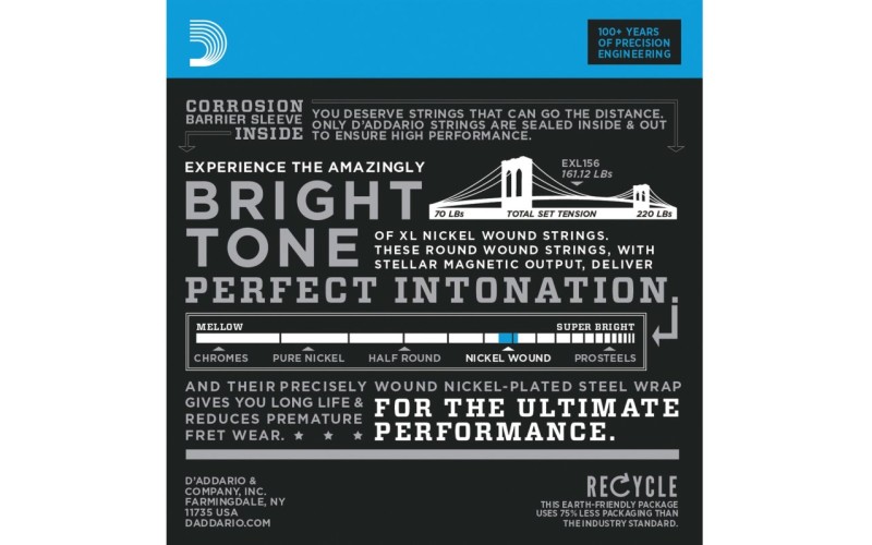 D'Addario EXL156 Nickel Wound Fender Bass VI Комплект струн для эл.гитары/6-стр. бас-гитары, 24-84