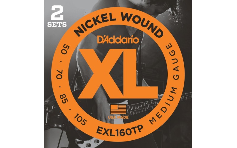 D'Addario EXL160TP Nickel Wound Струны для бас-гитары, Medium, 50-105, 2 комплекта, Long Scale