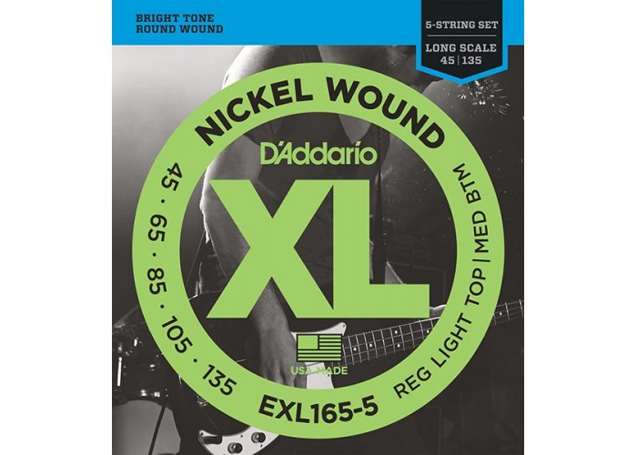 D`Addario EXL165-5 XL NICKEL WOUND Струны для 5-струнной бас-гитары 5-string Long RLTMB 45-135